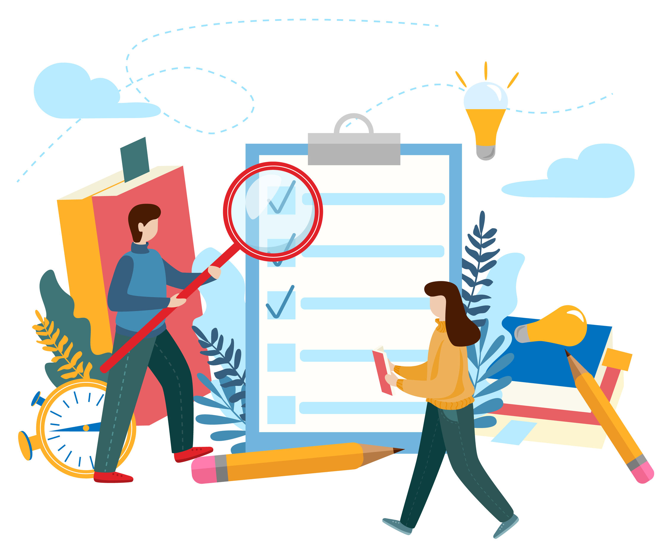 Illustration: people doing research and putting together a position paper Illustration: people doing research and putting together a position paper